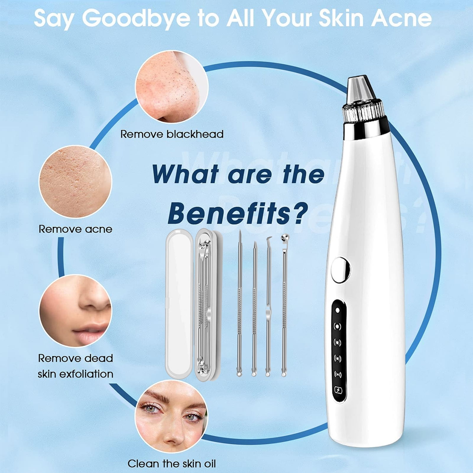 TAOMEE Blackhead Remover Pore Vacuum Electric Rechargeable Comedone Extractor,5 Levels of Suction Modes,6 Heads Pimple Extractor,Acne Whitehead Blackhead Removal,4 Face Cleaning Tools,White