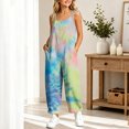 thumbnail image 5 of dazeni Girls Sleeveless Jumpsuits Fashion Tie Dye Romper Wide Leg Pants Casual Summer Boho Spaghetti Straps Overalls with Big Pockets Green 5-6 Years, 5 of 9
