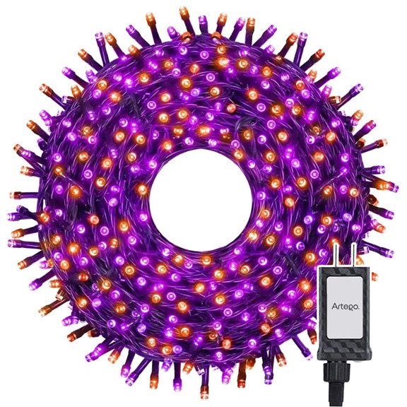 Luces Serie Halloween Día De Muertos 200 Led String Lights Luces Naranja/morado - Cable Negro Cuenta Con Conector Eléctrico 8 Modos De Uso Con Temporizador Artego Decoración Halloween
