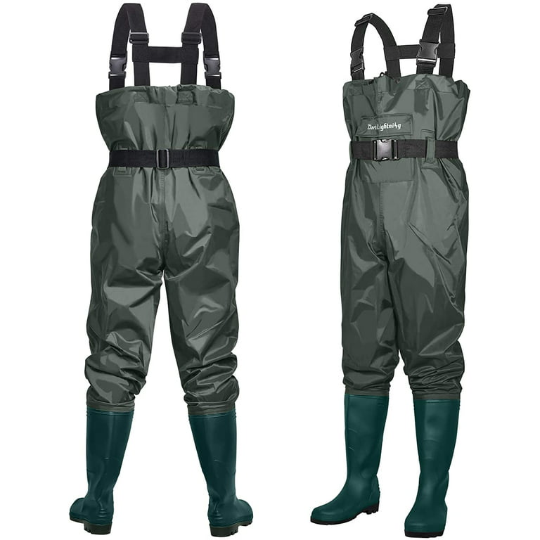 Dark Lightning Fly Fishing Waders for Men and Women with, Green, Size 10.0