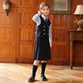 thumbnail image 2 of ZHOGXU Little Girls 3 Piece School Uniform Set Long Sleeve Button Down Shirt Vest Pleated Skirt Formal Party Outfit For Daily Wear,5-6 Years, 2 of 9