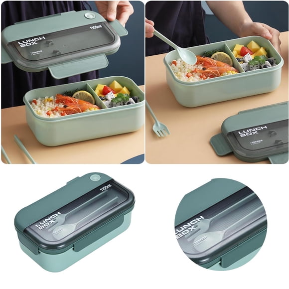 Product Category Food Storage Bento Lunch Container for Everyday Use 1100ml Two Compartment Portable Tiffin with Built-In Reusable Spoon for Kids Toddlers and Adults