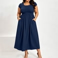thumbnail image 6 of Busydd Plus Size Fall Dresses for Women Oversized Smocked Bust Round Neck Maxi Dress Casual Short Sleeve Solid Color Fall Dress with Pockets L, 6 of 10