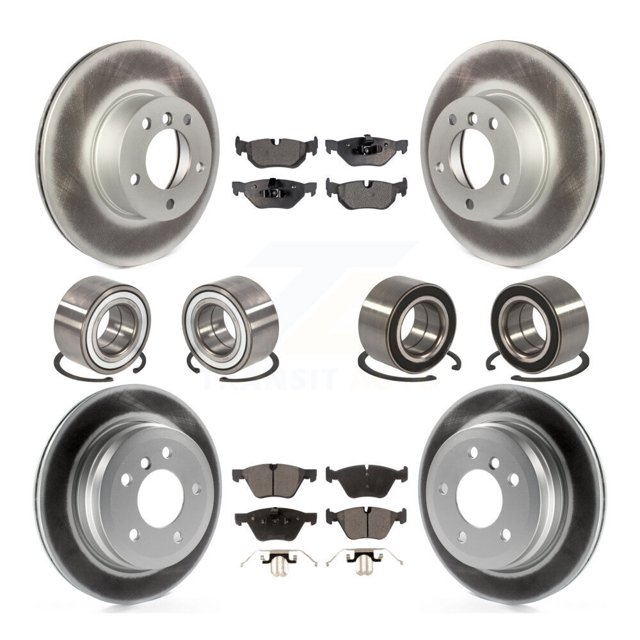 Transit Auto Front Rear Wheel Bearings Coated Disc Brake Rotors and Semi-Metallic Pads Kit (10Pc) for Car BMW 328xi - Left Right Side (Driver Passenger) KBB-107946