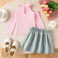 thumbnail image 4 of Baby Girl Outfits Fringe Graphic Print Halter Neck Long Sleeve Off-Shoulder Top And Pleated Skirt 2 Piece Casual Wear Girls' Clothing Sets 5 Years-6 Years, 4 of 4