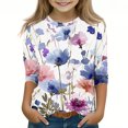 thumbnail image 2 of Edvintorg Summer Tops Shirts for Girls Fashion Flower Printed 3/4 Sleeve Crewneck Pullover Tunic Blouse Fall Casual Tops Kids Clothes Girls 3-12 Years, 2 of 5