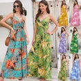 thumbnail image 2 of TEELYNN Vestido largo informal de verano sin mangas con escote en V profundo y tirantes con estampado floral de algodón de punto vintage para mujer, 2 of 5