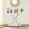 thumbnail image 7 of GA Home Silver Mirrored Console Table with Crushed Diamond Inlay, 39.4'' Long Glass Entryway Sofa Table, C-Shaped Base Modern Accent Narrow Table for Living Room, Hallway, Foyer, Entrance, 7 of 7
