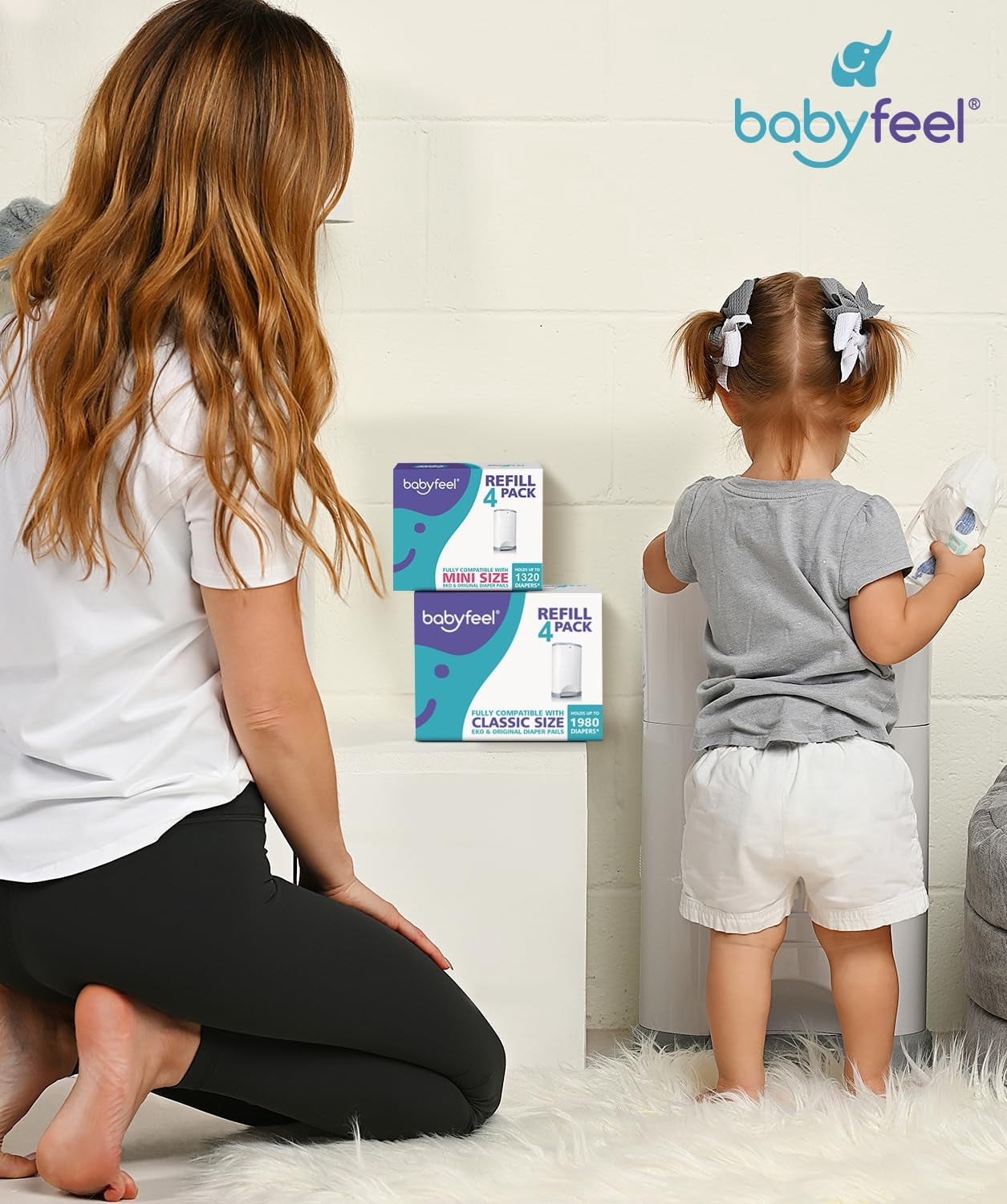 Refills Compatible with DEKOR CLASSIC Diaper Pails | 8 Pack | Exclusive 30% Extra Thickness | Diaper Pail Refills with Powerful Odor Elimination | Powder Scent | Holds up to 3960 Diapers