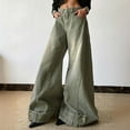 thumbnail image 2 of Bibifish Womens Jeans Olive Green High Waist Wide Leg Denim Pants Metal Button Detail Soft Oversized Fit Casual Daily Outings Trendy Retro Jeans, 2 of 9