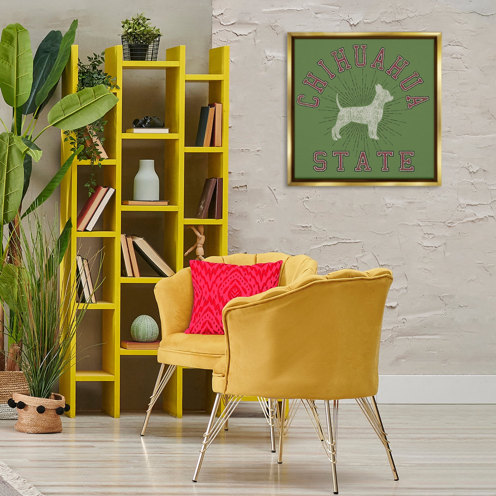 Stupell Industries Vintage Chihuahua State Novelty & Humor Painting Gold Floater Framed Canvas Art Print Wall Art, 25 x 25