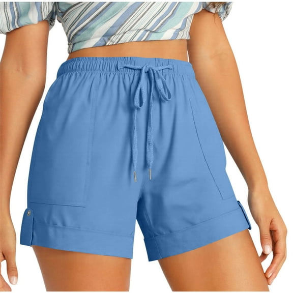 Gym Shorts Women Loose Fitted New Women Comfy Drawstring Casual Elastic Waist Shorts Summer Beach Lightweight Short Pants with Pockets Blue L