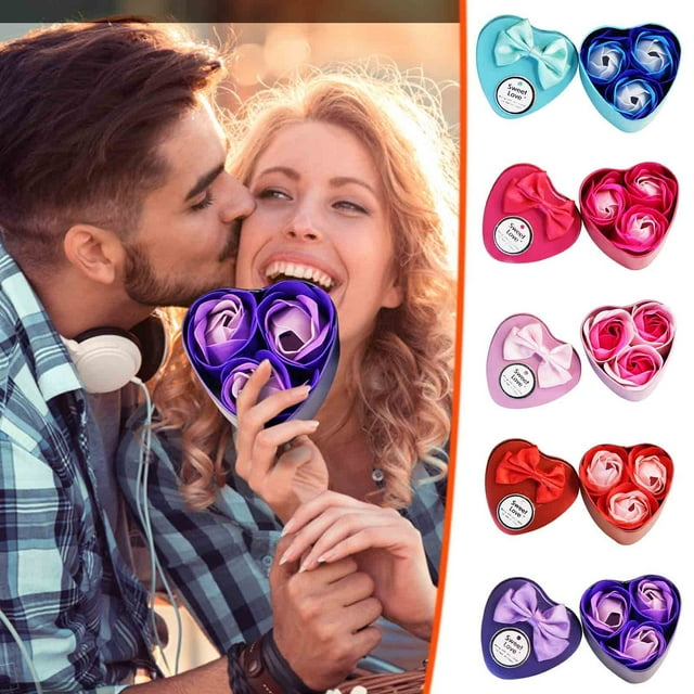 Fiudx Set de Jabón de Rosas, 3 Rosas de Jabón de Flores, Esencial para El Baño Romántico, Regalo Decorativo Duradero, San Valentín, Día de La Madre, Navidad, Empaquetado En Caja de Regalo.