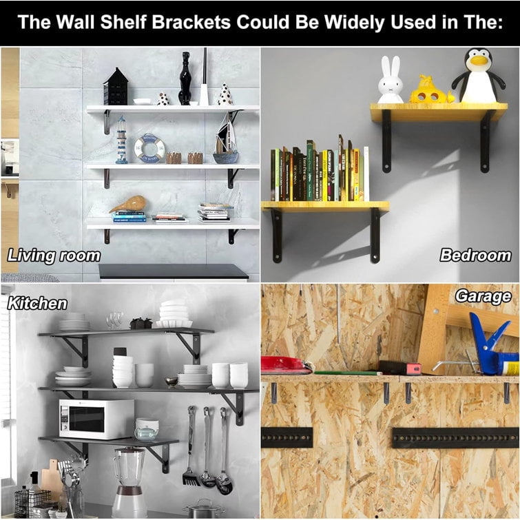 ShadeMart 12 Piece Heavy Duty Floating Metal Wall L-Shaped Shelf Brackets