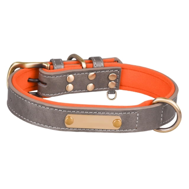 para perro personalizado, placa de identificación grabada, ajustable, de cuero sintético, con placa de identificación grabable, para y Gris S