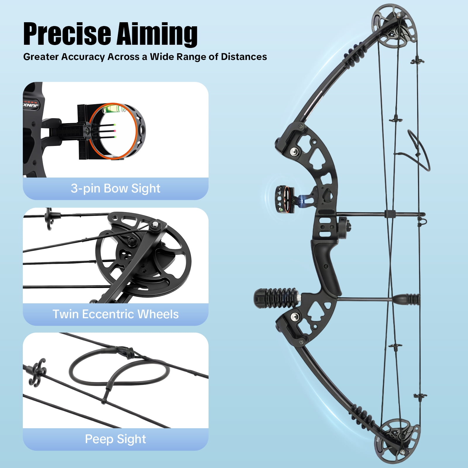 Black Compound Bow Kit with 12 Arrows Right Hand Archery Hunting Set 30-55lbs