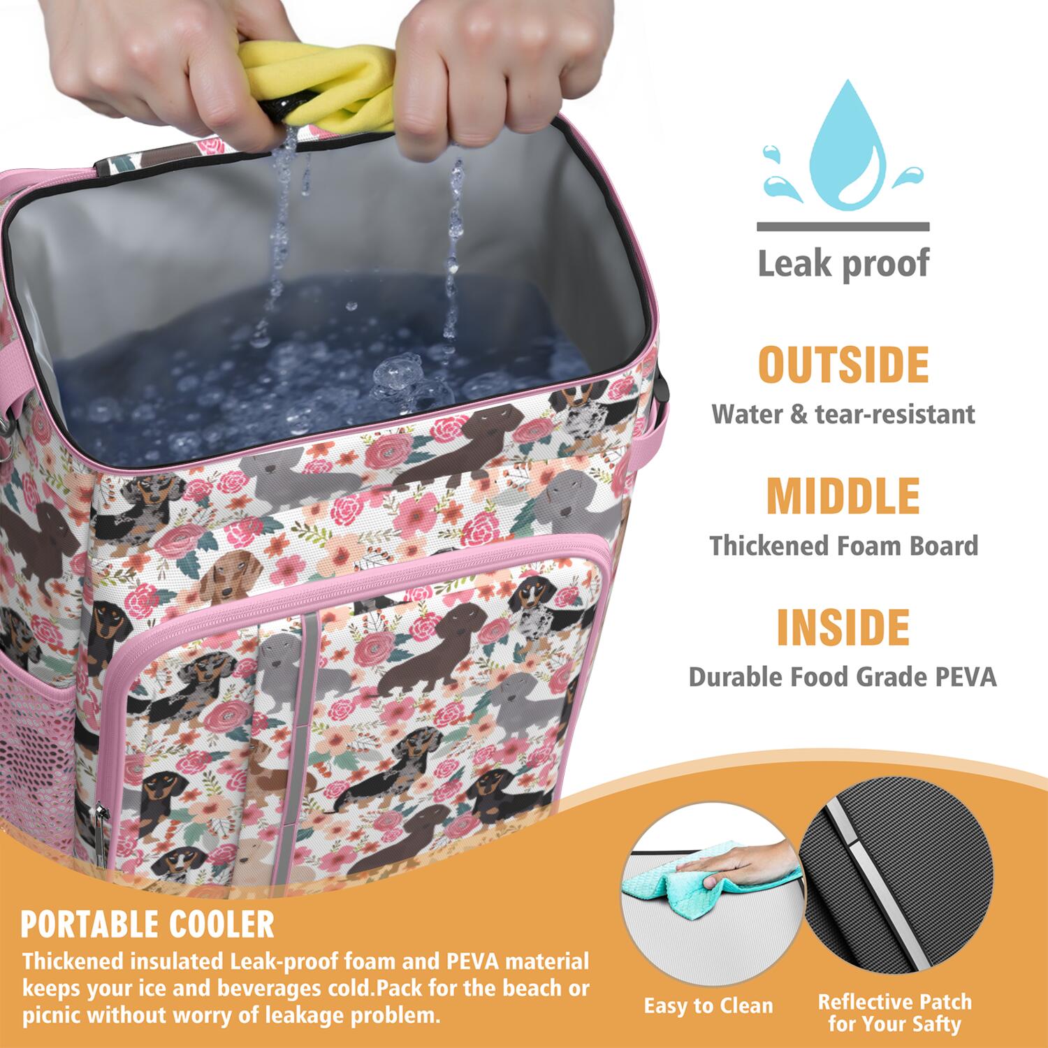 Travel Cooler Bag - Dachshund and Flower Camping Beer Cooler Backpack with Bottle Opener- Waterproof Insulated Picnic Backpacks - Cooler Bag for Beach