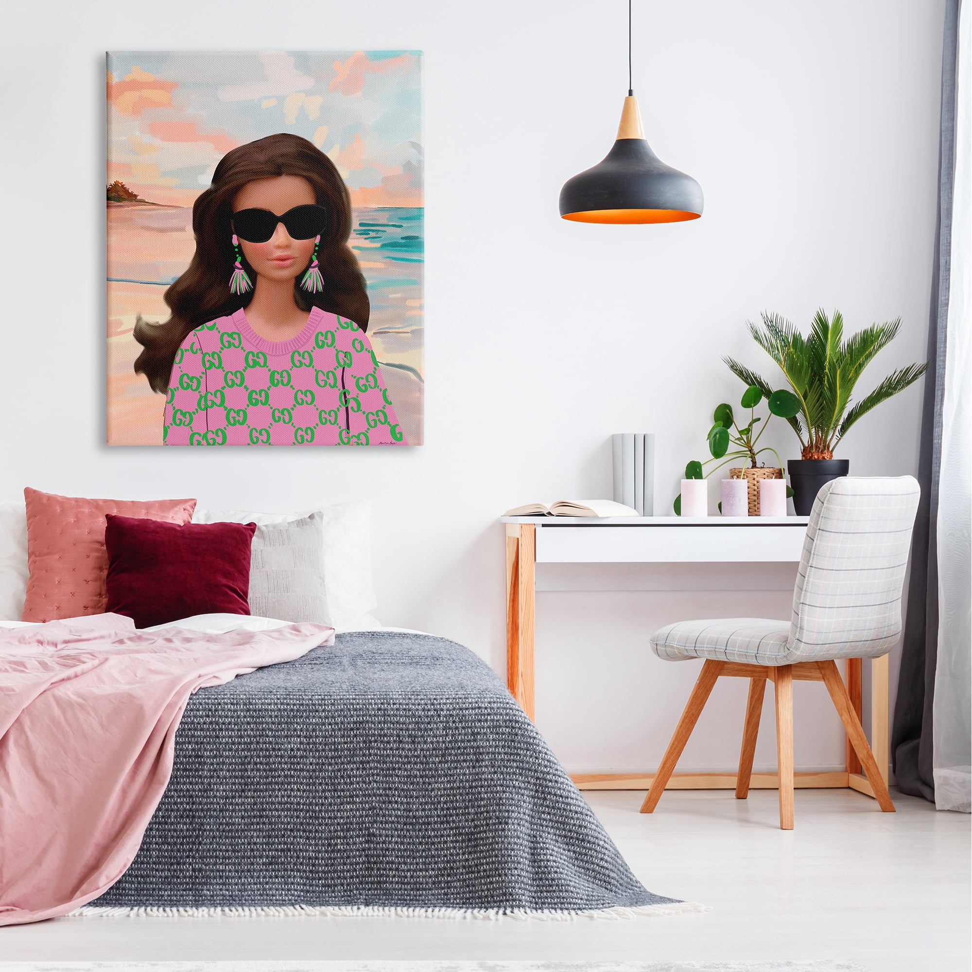 Stupell Industries Abstract Fashionista on Beach Landscape Painting Gallery Wrapped Canvas Art Print Wall Art, 36 x 48
