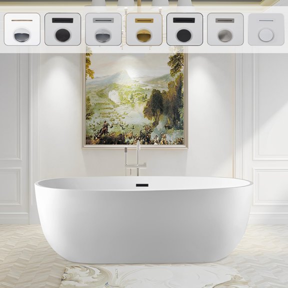 Vanity Art 59" Freestanding White Acrylic Bathtub