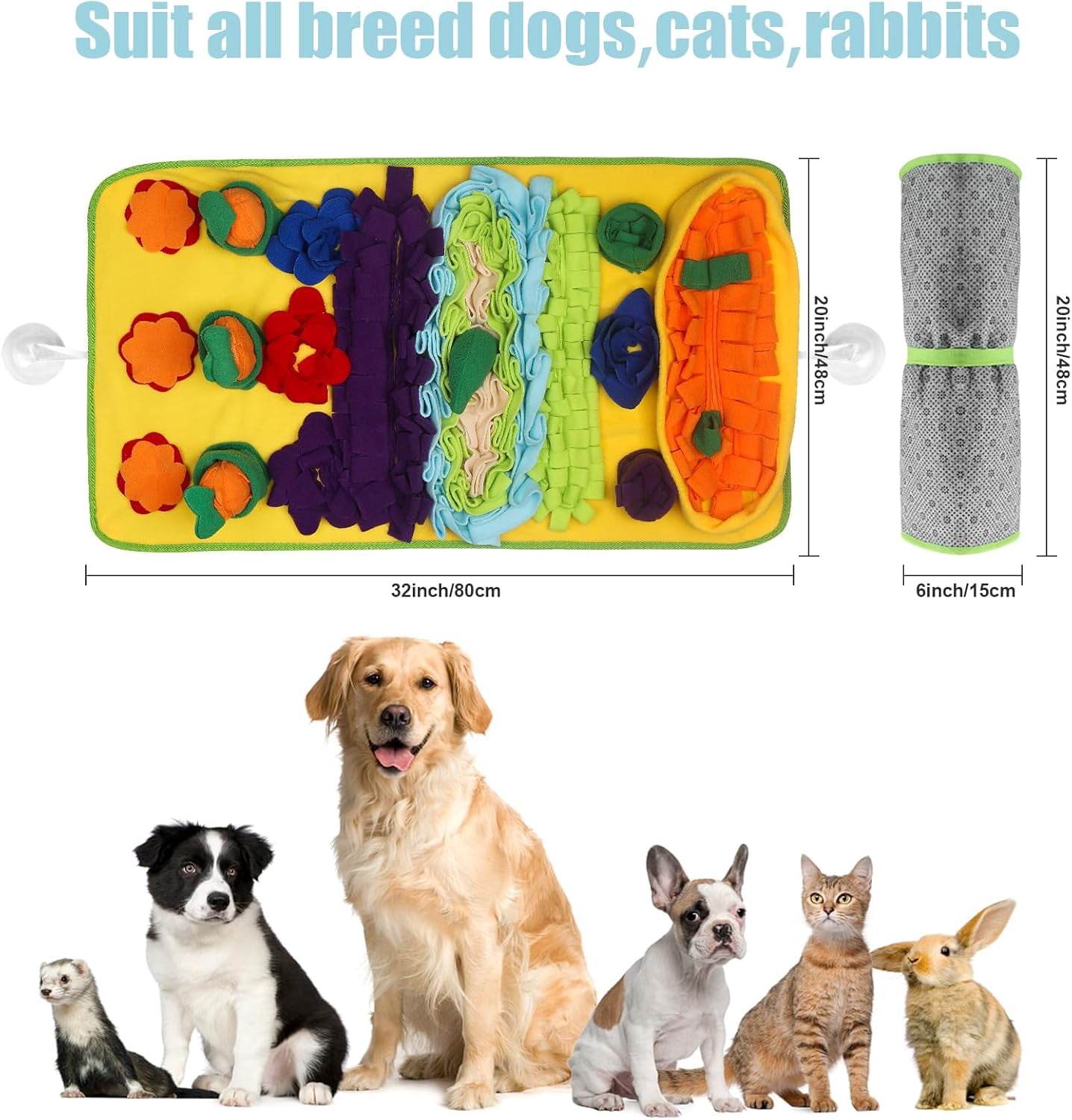 Snuffle Mat for Dogs Large Breed - 32'' X 20'' Washable Durable Sniff Mat for Slow Feeding Training, Enrichment Puzzle Toy for Mental Stimulation & Stress Relief Blue-Yellow