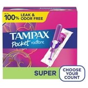 Tampax Pocket Radiant Tampons with Leak Guard Braid, Super Absorbency, 14 Ct