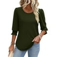 thumbnail image 5 of Womens Tops Dress Casual 3/4 Sleeve Shirts with Smocked Cuffs High Low Tops for Women Business Work Blouses, Army Green, XL, 5 of 7