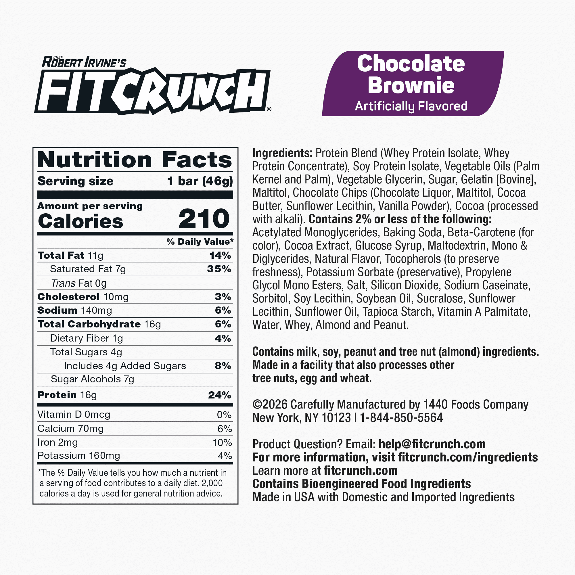 FITCRUNCH High Protein Baked Bar, Chocolate Brownie, 16g Protein, 1.62 oz, 4 Count