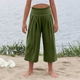thumbnail image 6 of Diufon Linen Capris for Girls Summer Palazzo Smocked High Waist Capri Pants Beach Vacation Pants with Pockets, 6 of 7
