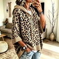 thumbnail image 5 of Yuaguia Women Leopard Print Drawstring Hoodie, Loose Fit Casual Knit Sweatshirt, Fall Winter 3/4 Sleeve Pullover Top for Daily Wear Streetwear, Khaki XL, 5 of 5