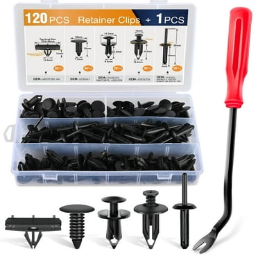 GOOACC 121Pcs Automotive Bumper Retainer Clips with Fastener Remover Compatible with Jeep Wrangler Chrysler Dodge Ram Nylon Rivets 6506007AA 6502625 6503598