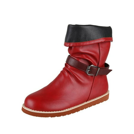 

Christmas Gifts Hvyes Women s Shoes Fashion Round Toe Mid-heel High Barrel Knight Buckle Retro Long Women Boots