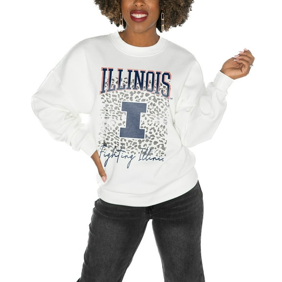 Women's Gameday Couture Illinois Fighting Illini White Oversized Drop Shoulder Fleece Drop Pullover Sweatshirt