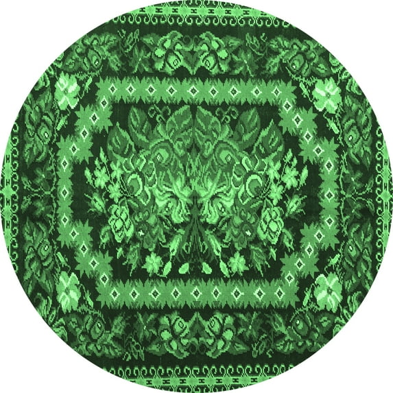 Ahgly Company Indoor Round Medallion Emerald Green French Area Rugs, 8' Round