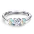 thumbnail image 3 of Gem Stone King 925 Sterling Silver White Moissanite and Simulated White Opal Engagement Ring for Women | 1.00 Cttw | Round 5MM | Gemstone Birthstone | Size 9, 3 of 7