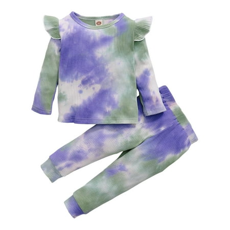 

KIMI BEAR Infant Girls Outfits 12 Months Infant Girls Autumn Outfits 18 Months Infant Girls Casual Tie-dye Long Sleeve Top + Pants 2PCs Set Purple
