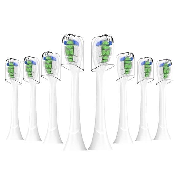 Replacement Heads for Sonicare - Fits Series 3, 6, 9. Soft Rounded Bristles with 40% More, Blue Reminder, No Metal or Copper, FDA Approved, Individual Foil Packaged.  Pack Of 8.