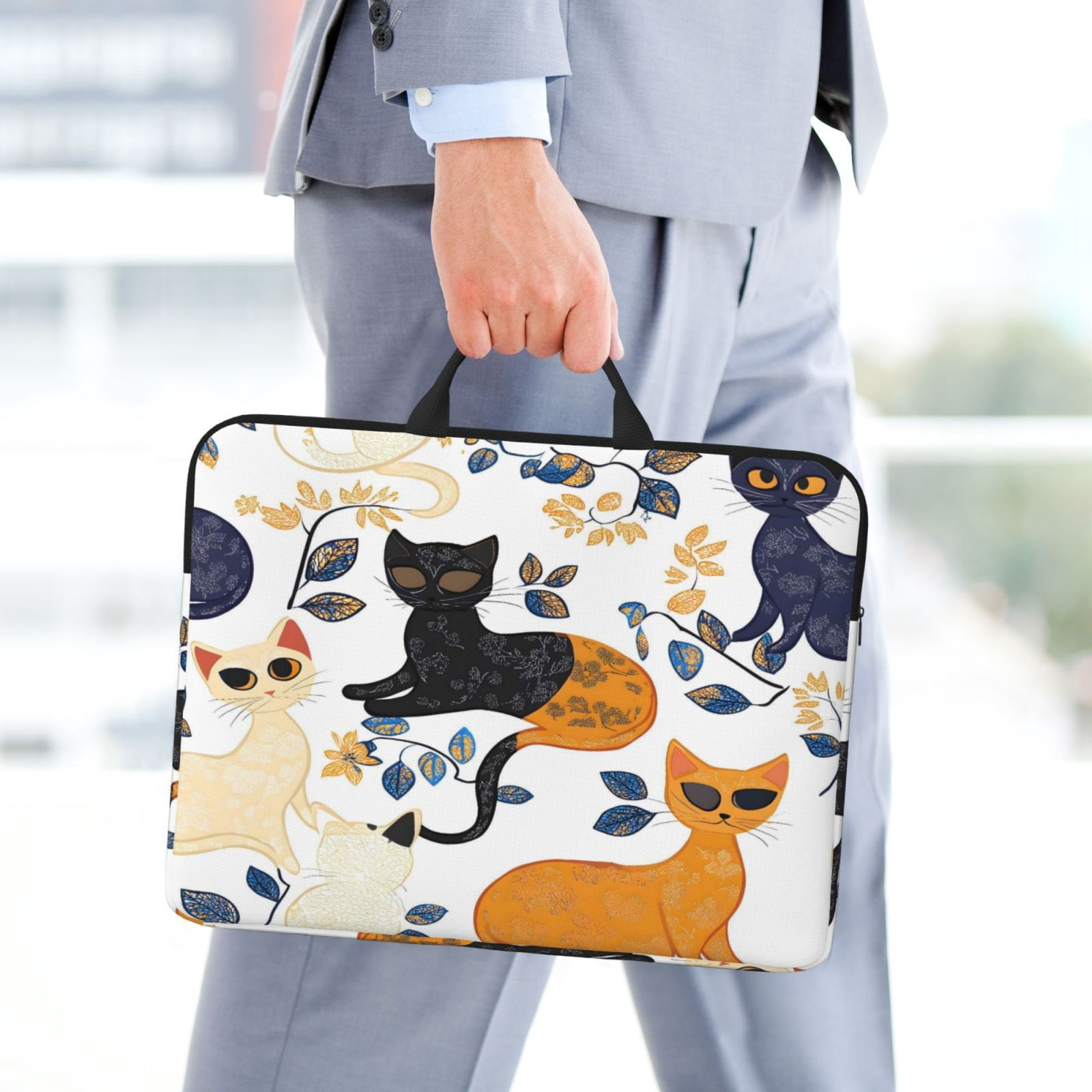 Laptop Sleeve Bag For Women Men 14inch Waterproof Durable Protective Computer Carrying Cover Handle Laptop Case Bag Abstract Cat
