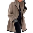 thumbnail image 2 of Joernso Women Fall Winter Jacket Loose Color Matching Lapel Long Sleeve Contrast Color Mid Length Pockets Cardigan Thick Warm Lady Streetwear Coat, 2 of 7
