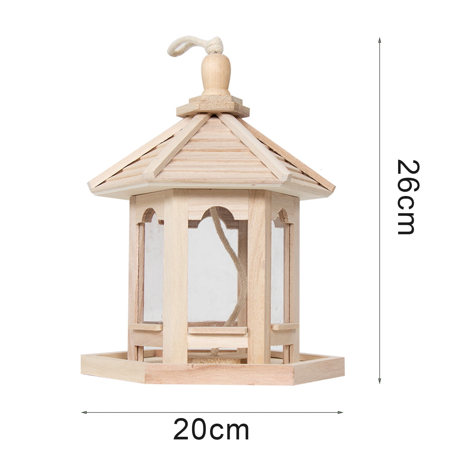 Huanledash Bird Feeder High Capacity Hexagon Shaped Roof Wood Creative Bird Nest for Garden