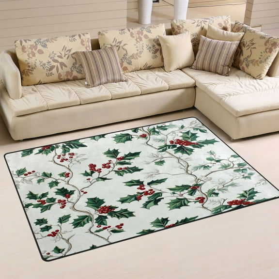 Carpet Mat with Memory Foam Ultra-Soft and Non-Slip Area Rug 31"x20" Holly Leaves and Berries