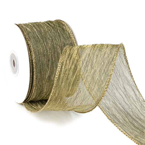 Cinta decorativa MAYREEL, 6,35 cm, verde musgo, alambrada, 9,1 m