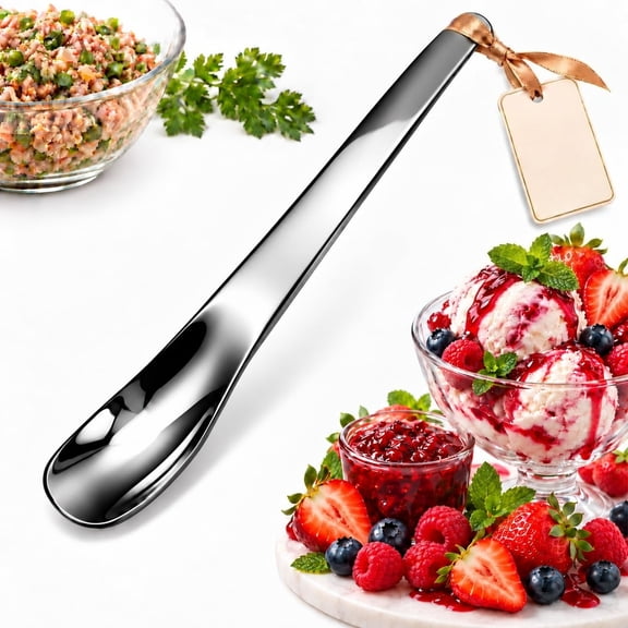 Stainless Steel Dessert Spoon with Long Ergonomic Handle, Ice Cream Scoop Spoon
