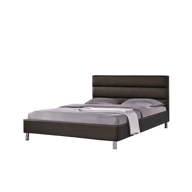 Espresso PU Upholstered Double Size Platform Bed (No Box Spring Required)