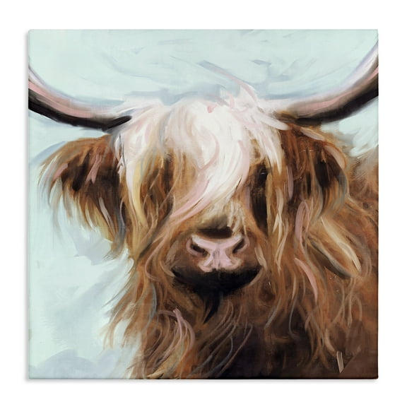 Stupell Industries Long Haired Cattle Portrait Animals & Insects Painting Gallery Wrapped Canvas Art Print Wall Art, 17 x 17