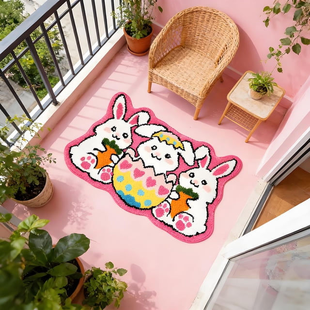 EGNMCR Bathroom Rugs, Rugs for Living Room, Area Rug, Bath Mat Easter Bunny Shaped Floor Mat Super Soft Cozy Mat For Bedroom Porch Hallway Dorm Easter Home Decoration Polyester fiber floor m at