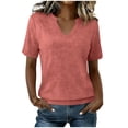 thumbnail image 2 of KIHOUT Women's Casual Notched V-Neck Short Sleeve T-Shirt Relaxed Fit Cotton-Like Everyday Summer Top, 2 of 8