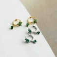 thumbnail image 4 of EOEMY 925 Sterling Silver Cute Cz Flower Boho Huggie Hoop Dnagle Drop Earrings A1919-H - Gold With Green Stone, 4 of 9