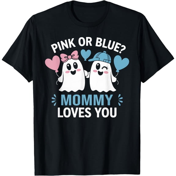 Or Blue Mommy Loves You Gender Reveal Halloween Ghost T-Shirt , Vintage T-Shirt