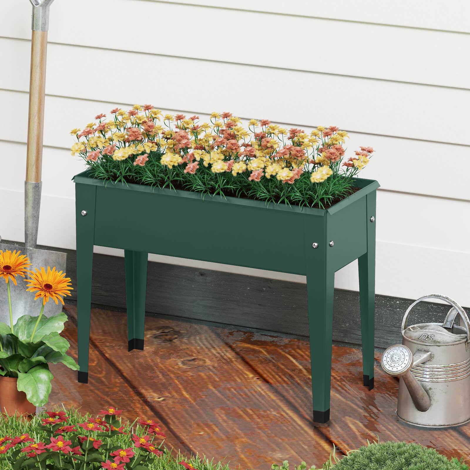 Costway 2 PCS Raised Garden Bed, Elevated Metal Planter Box with Legs and Drainage Holes Green