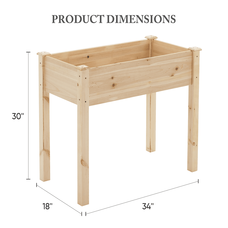 Gianna Raised Garden Bed - Cedar Planter with Non-Woven Liner, Bottom Drainage, 30-Inch Height, 34 x 18 x 30 in Sizes for Outdoor Plants，Wood